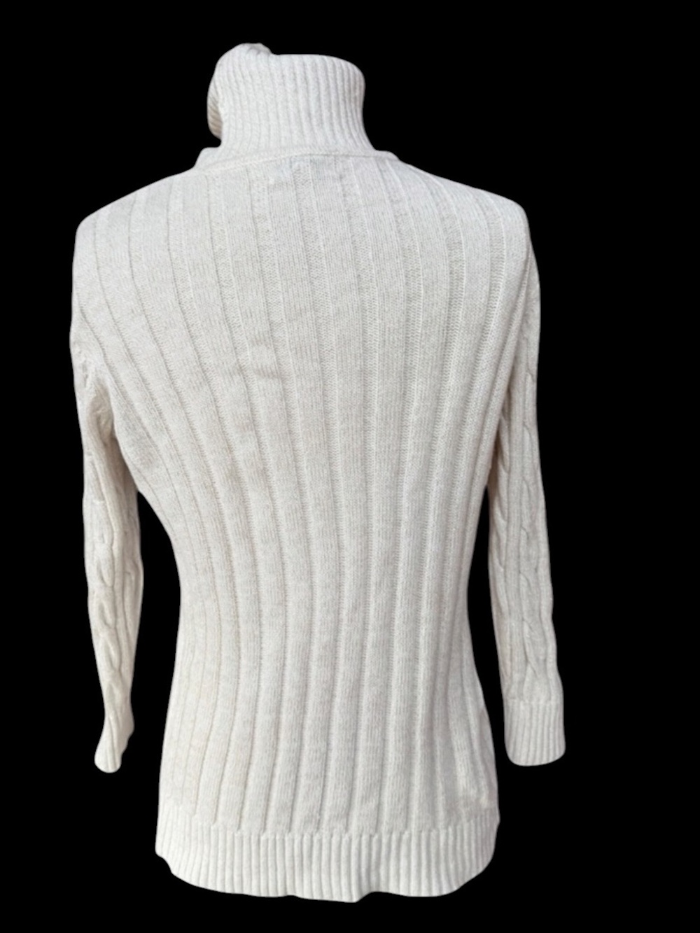 Late 90s/Y2K Studio Works 94% Cotton Cream w/Gold Metallic Thread Cable-Knit Tur - Picture 4 of 6